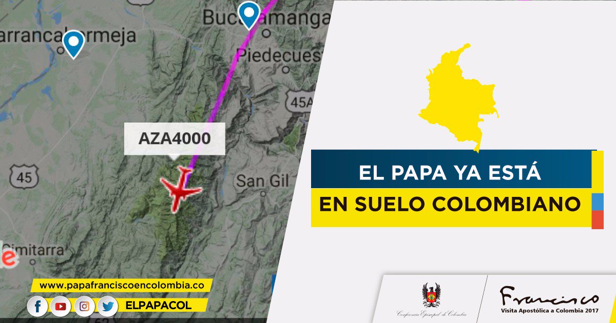 The Pope plane is over Colombia