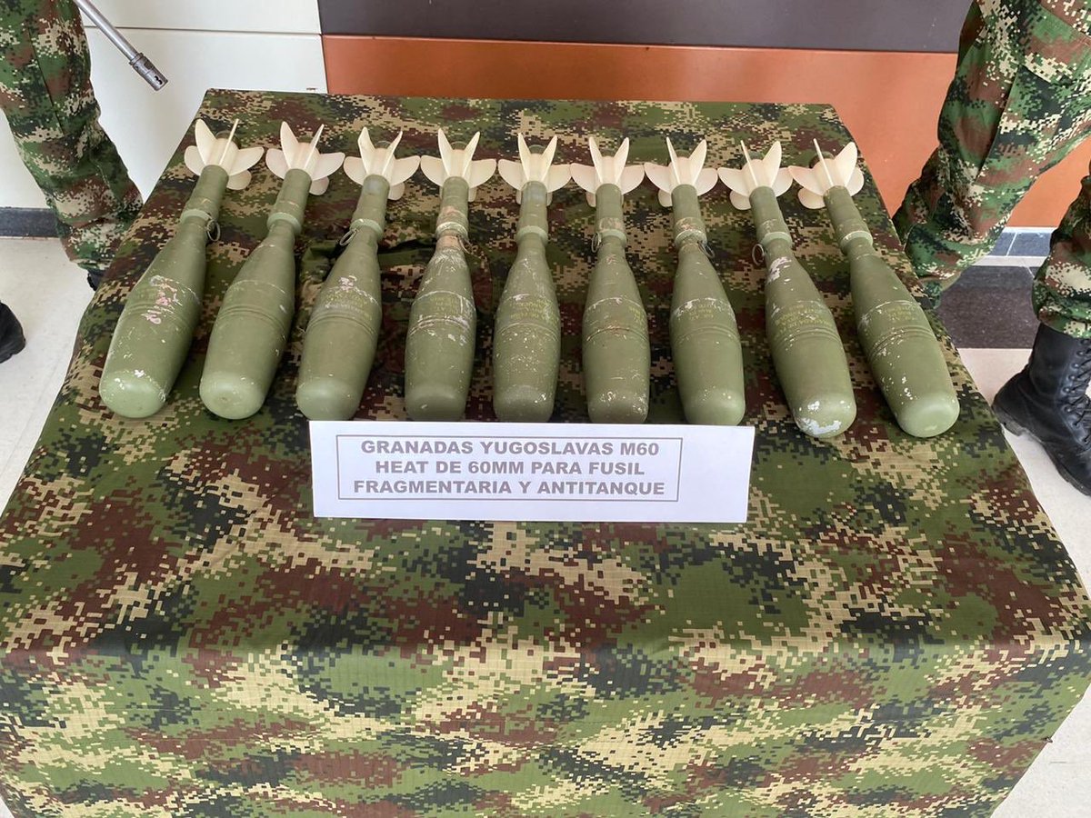 A few days ago the Colombian army discovered 9 M60 Anti Tank rifle grenades stashed by FARC militants near Arauca, less than 20km from the Venezuelan border. The Colombian army says they came from the Venezuelan Military  